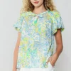 Clearance Abstract Floral Print Top Women Short Sleeve Tops