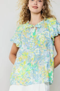 Clearance Abstract Floral Print Top Women Short Sleeve Tops