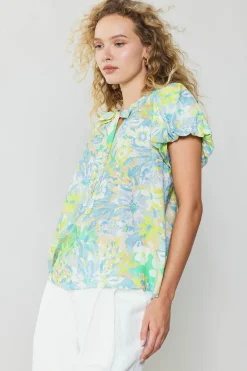 Clearance Abstract Floral Print Top Women Short Sleeve Tops