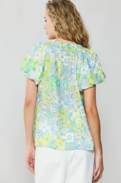 Clearance Abstract Floral Print Top Women Short Sleeve Tops