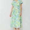 Fashion Abstract Floral Printed Midi Dress Women Midi Dresses