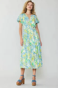 Fashion Abstract Floral Printed Midi Dress Women Midi Dresses