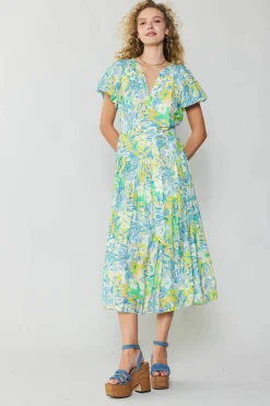 Fashion Abstract Floral Printed Midi Dress Women Midi Dresses