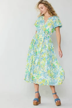 Fashion Abstract Floral Printed Midi Dress Women Midi Dresses