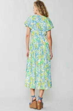 Fashion Abstract Floral Printed Midi Dress Women Midi Dresses
