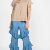 Hot Abstract Jacquard Tieneck Blouse Women Short Sleeve Tops