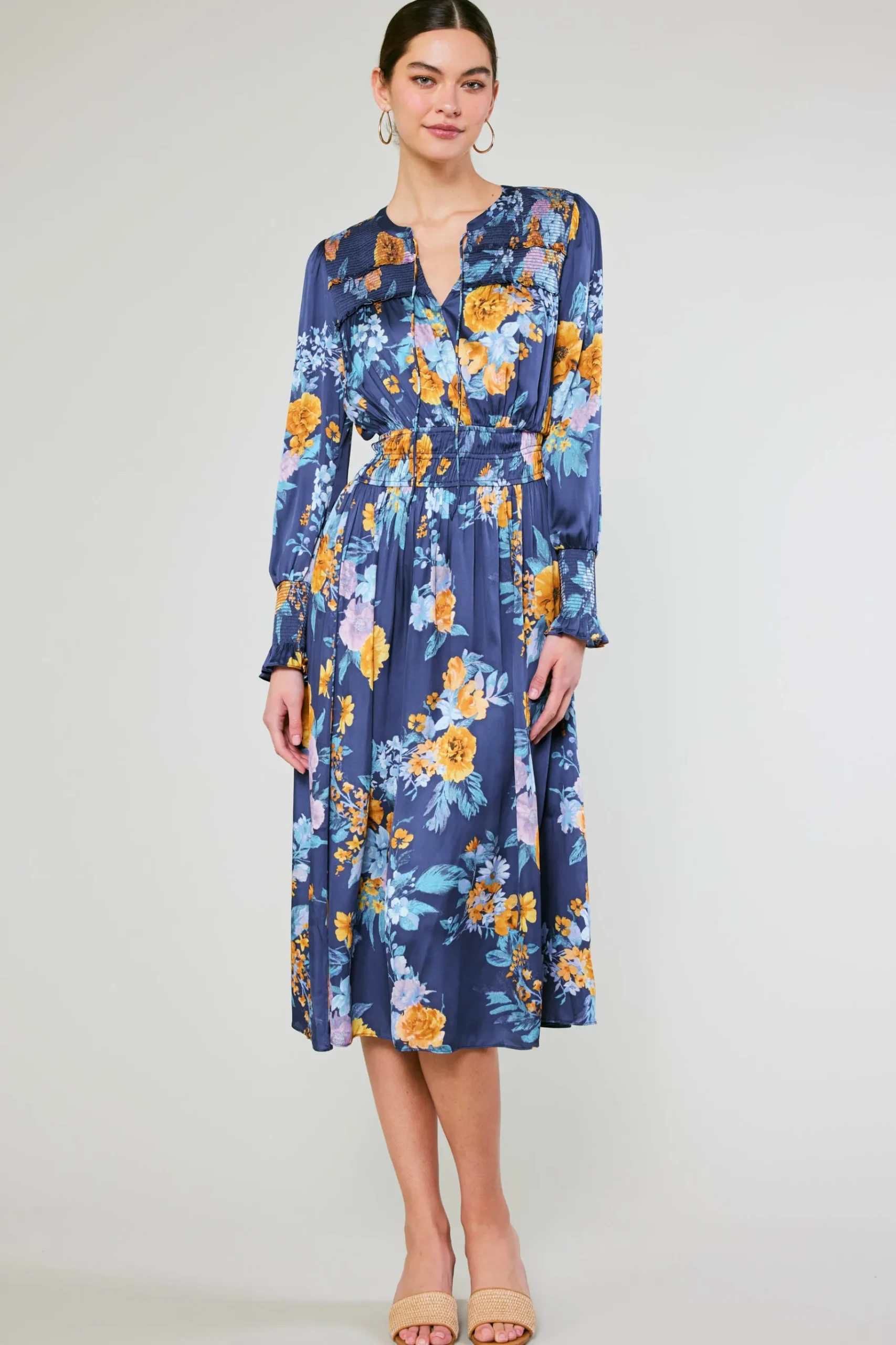 Hot Aida Floral Midi Dress Women Midi Dresses