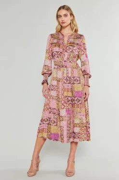 New Aida Quilted Pattern Midi Dress Women Midi Dresses