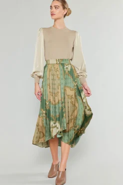 Online Asymmetrical Vintage Print Skirt Women Skirts