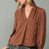 Best Autumn Split Neck Blouse Women Long Sleeve Tops