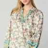 Outlet Autumnal Border Print Blouse Women Long Sleeve Tops