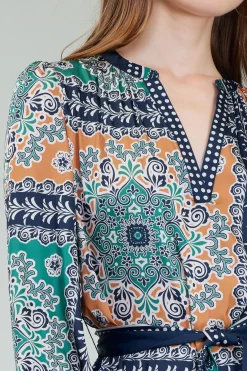 Sale Belted Abstract Midi Dress Women Maxi Dresses | Midi Dresses