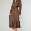Clearance Belted Buttondown Shirt Dress Women Midi Dresses