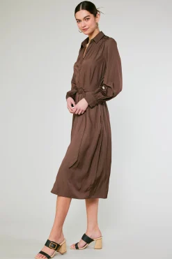 Clearance Belted Buttondown Shirt Dress Women Midi Dresses