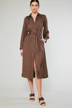 Clearance Belted Buttondown Shirt Dress Women Midi Dresses