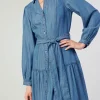 Clearance Belted Collar Shirt Dress Women Midi Dresses
