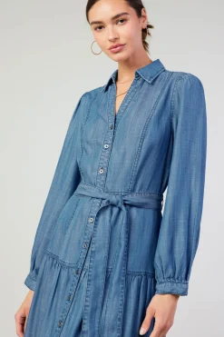 Clearance Belted Collar Shirt Dress Women Midi Dresses