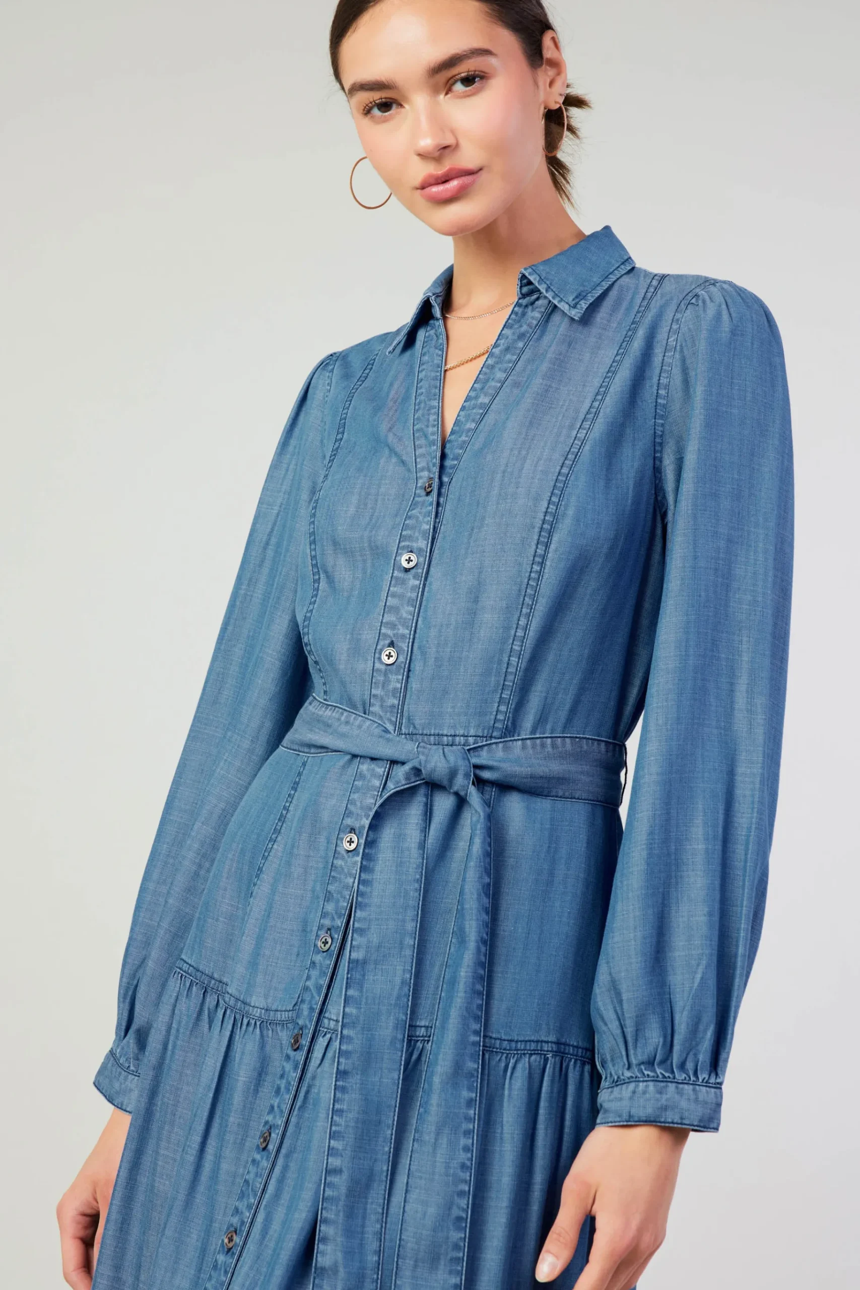 Clearance Belted Collar Shirt Dress Women Midi Dresses