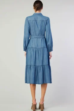 Clearance Belted Collar Shirt Dress Women Midi Dresses