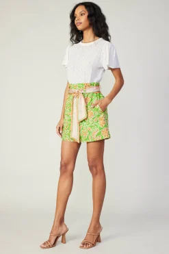 Hot Belted Floral Patterned Shorts Women Shorts