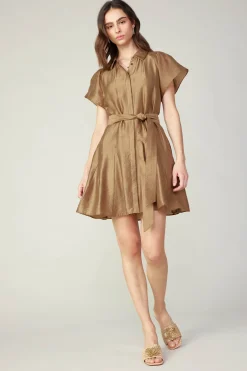 Outlet Belted Godet Mini Dress Women Mini Dresses