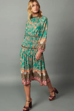 Fashion Border Multi Print Midi Dress Women Midi Dresses