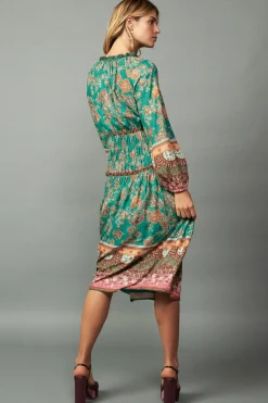Fashion Border Multi Print Midi Dress Women Midi Dresses