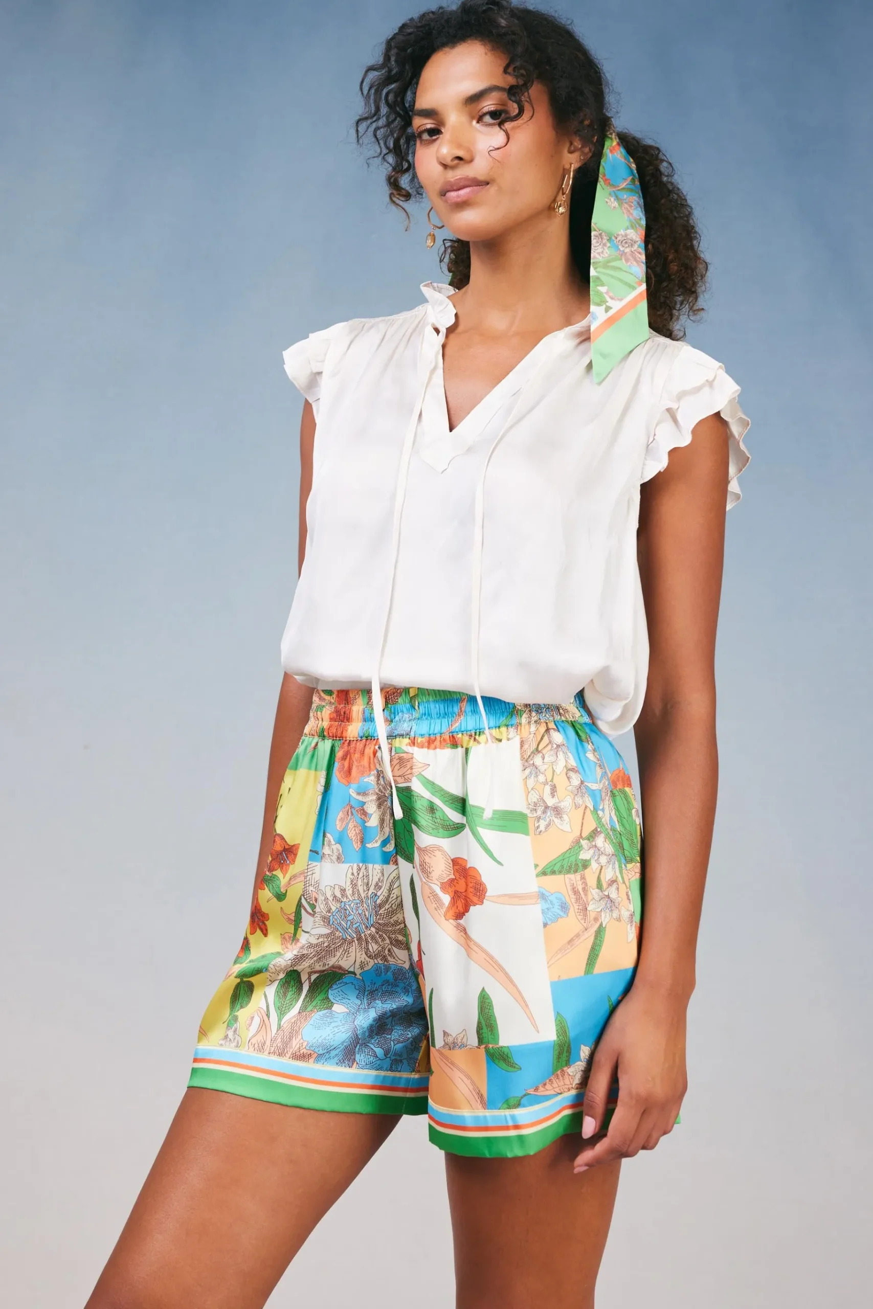 Fashion Border Print Floral Block Shorts Women Shorts