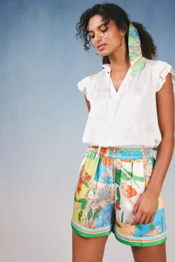 Fashion Border Print Floral Block Shorts Women Shorts
