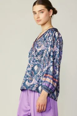 Hot Border Print Paisley Top Women Long Sleeve Tops