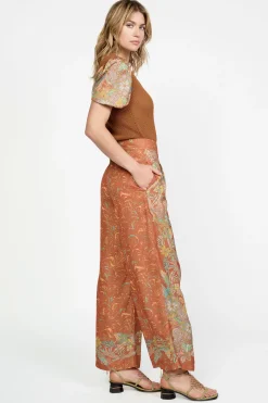 Online Border Print Retro Floral Pants Women Pants