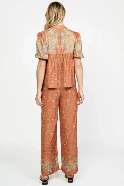 Hot Border Print Retro Floral Blouse Women Short Sleeve Tops