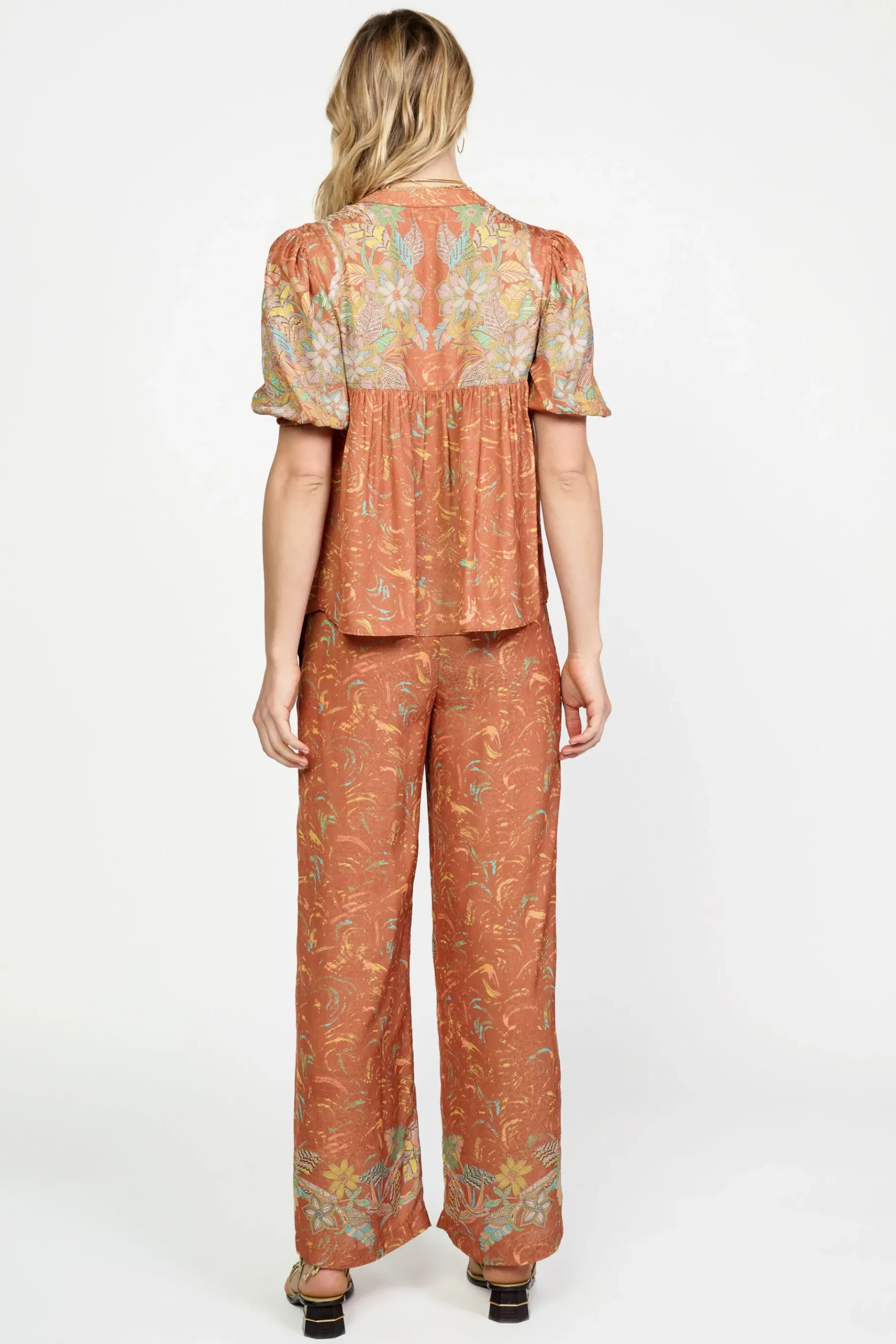 Hot Border Print Retro Floral Blouse Women Short Sleeve Tops