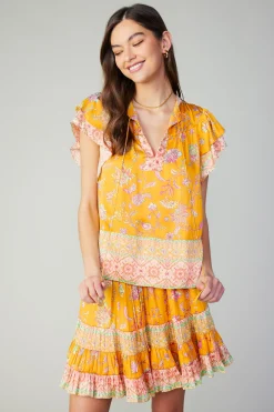 Fashion Border Print Tiered Mini Skirt Women Skirts