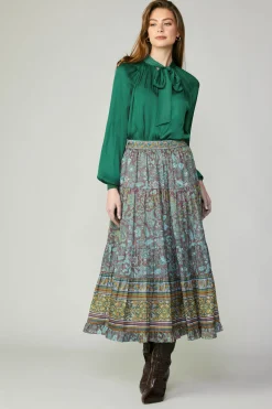 Clearance Border Printed Floral Skirt Women Skirts