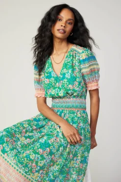 Discount Bordered Floral Print Midi Dress Women Midi Dresses