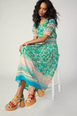 Discount Bordered Floral Print Midi Dress Women Midi Dresses