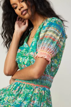 Discount Bordered Floral Print Midi Dress Women Midi Dresses
