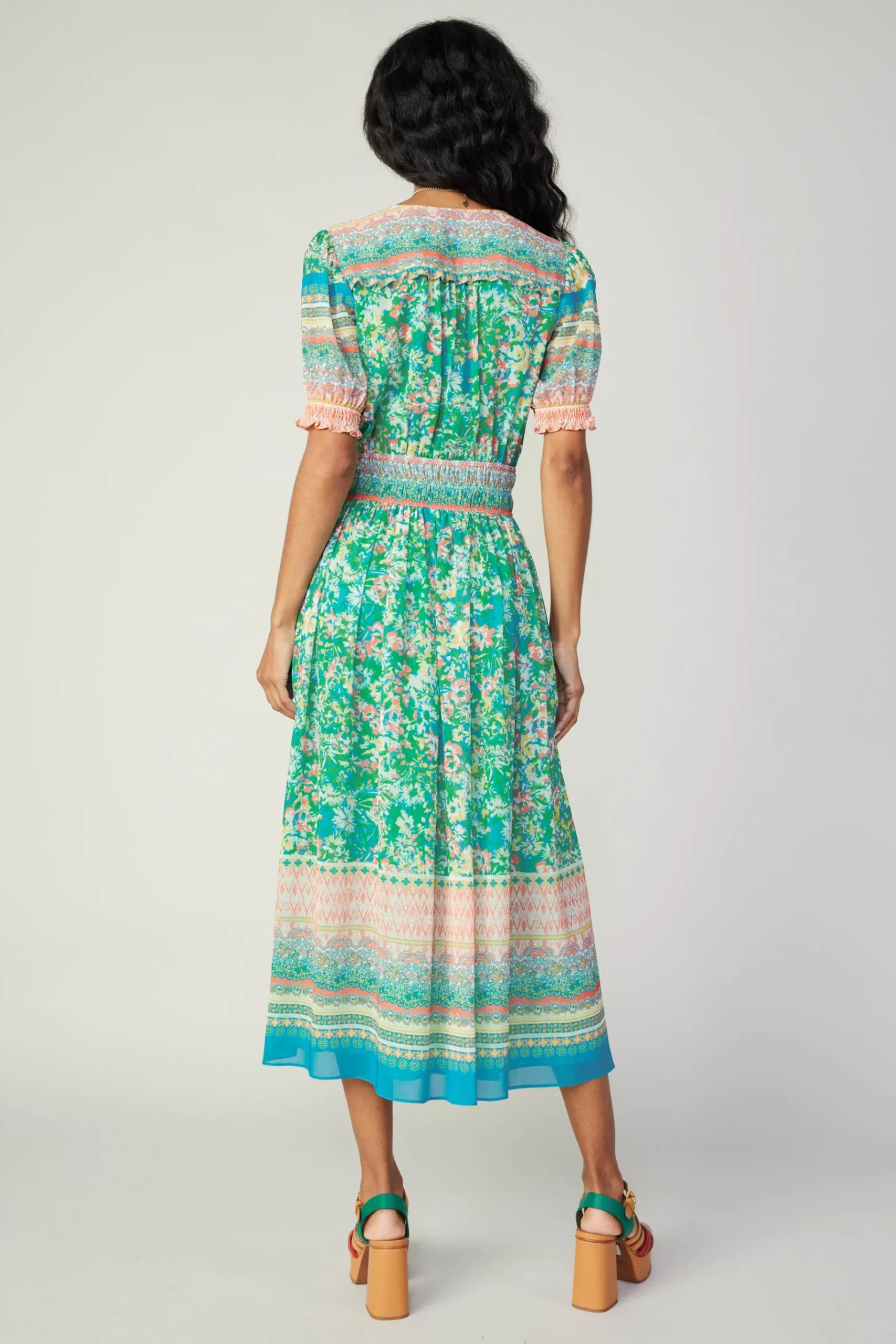 Discount Bordered Floral Print Midi Dress Women Midi Dresses