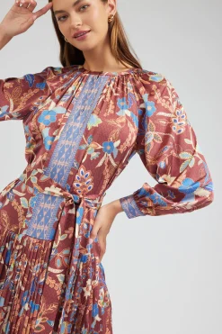 Online Botanical High Neck Dress Women Midi Dresses