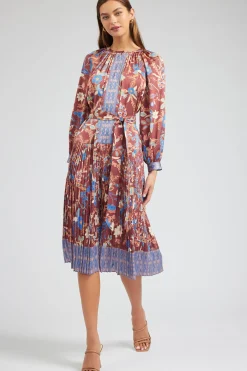 Online Botanical High Neck Dress Women Midi Dresses