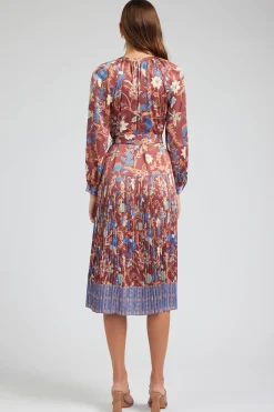 Online Botanical High Neck Dress Women Midi Dresses