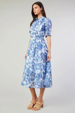 Best Botanical Jacquard Midi Dress Women Midi Dresses