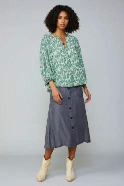 Online Botanical Jacquard Raglan Blouse Women Long Sleeve Tops