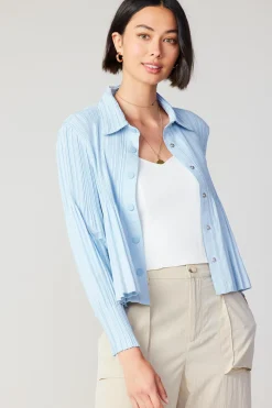 Online Button Down Pleated Top Women Long Sleeve Tops