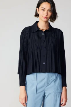 Outlet Button Down Pleated Top Women Long Sleeve Tops