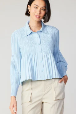 Online Button Down Pleated Top Women Long Sleeve Tops