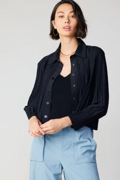 Outlet Button Down Pleated Top Women Long Sleeve Tops