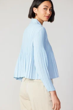 Online Button Down Pleated Top Women Long Sleeve Tops