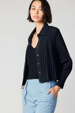 Outlet Button Down Pleated Top Women Long Sleeve Tops